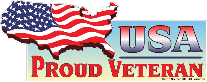an OutaBounds DEEcal featuring a 'Stars & Stripes' American landmass & 'USA - Proud Veteran'
