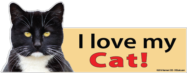 A Tuxedo Cat DEEcal that reads 'I love my Cat!'